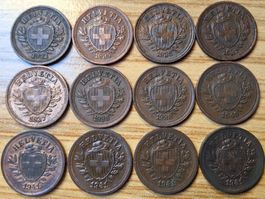 1 Rappen 1932/41 - Lot 12 Stück!