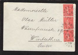 Frankreich-Winterthur (Schweiz),26.7.1928,Säerin 50c 3er Str