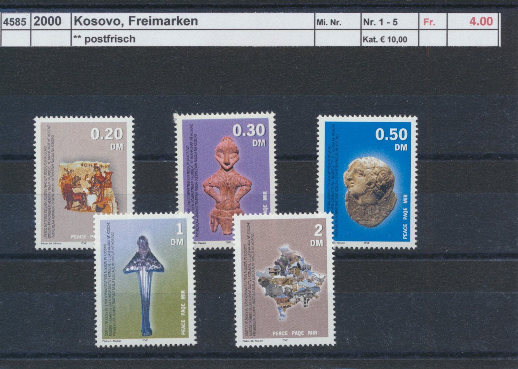 Tutti i francobolli: 2000 Kosovo, "Freimarken", ** postfrisch – Nuovo (secondo la descrizione) da Winterthur venduto da Zupogeru