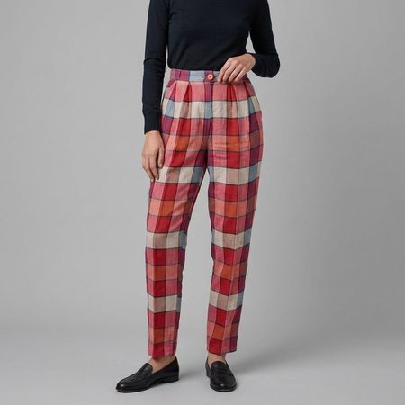 Pantalon à carreaux Vintage Rouge Taille estimée S/M