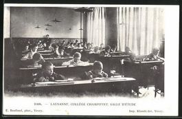 Lausanne, Collège Champittet, salle d'études vers 1910