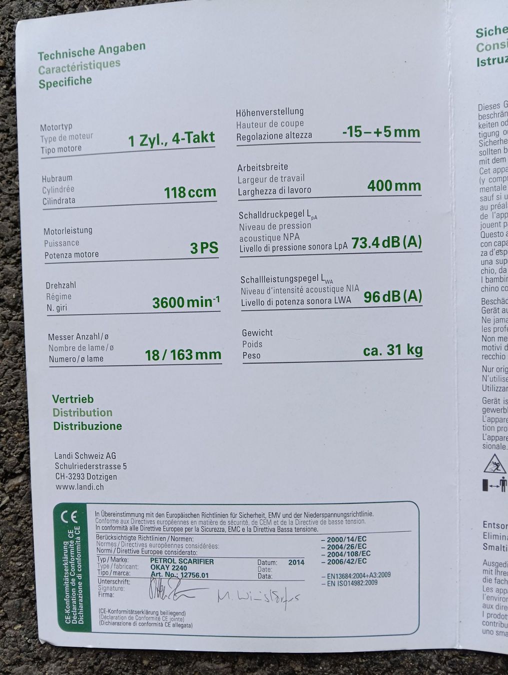 Attrezzi per la lavorazione del suolo: Vertikutierer Okay 2240 – Usato da Wängi venduto da Mrmarcel6 4