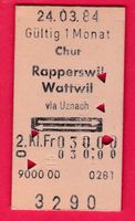 KARTON BILLETT, CHUR - WATTWIL, 2.KLASSE, RETOUR