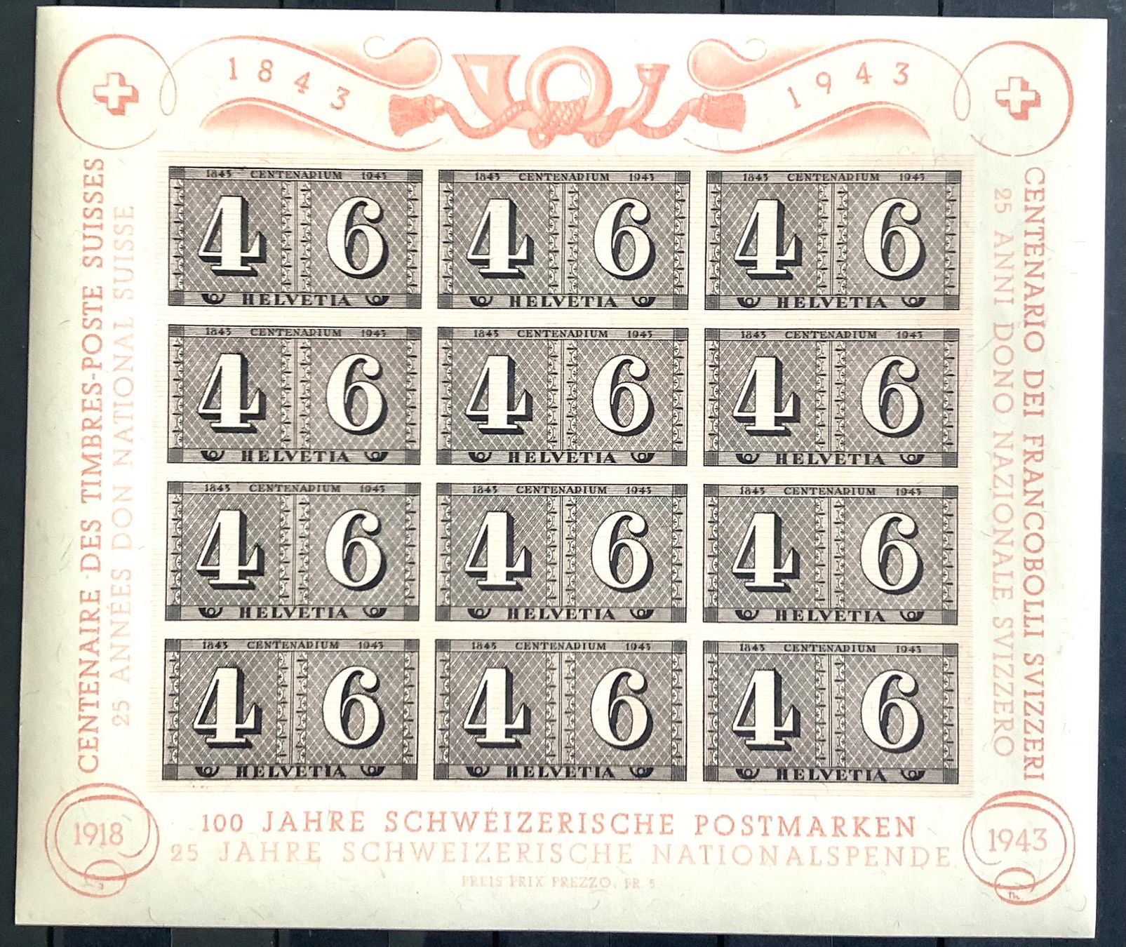 Alle Briefmarken: 1943 - Luxusblatt W16 - postfrisch ** N.3 – Neu (gemäss Beschreibung) aus Liestal von Skunk02