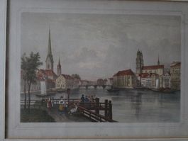colorierter Stich im Gold Rahmen - Zürich