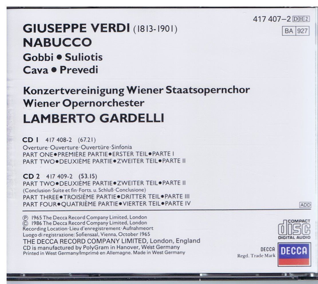 CDs: Verdi - Nabucco (2CDs) – Gebraucht aus Unterengstringen von Lastchance 1