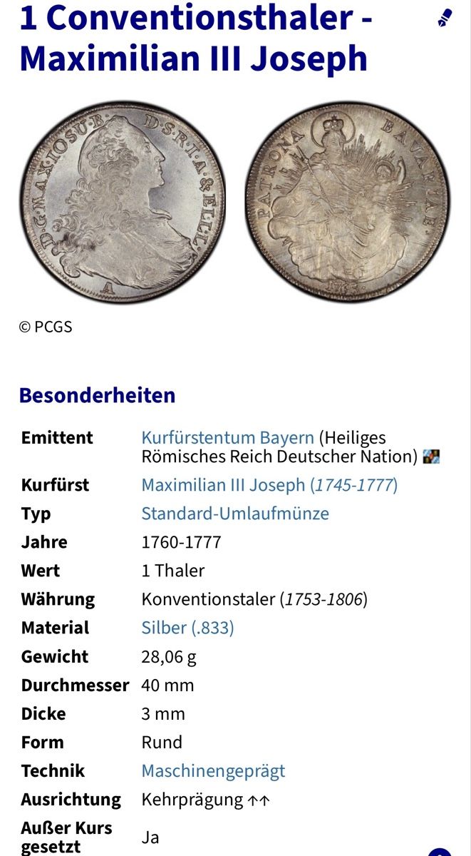 Tutti le monete: Römische Deutsche Reich - Thaler 1760 – Usato da Zürich venduto da daki81 2