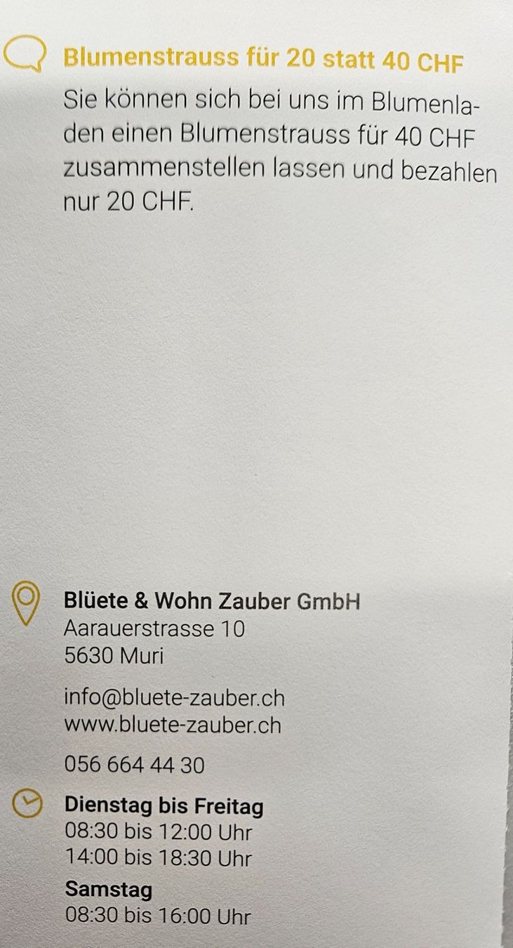 Buoni: Blüete&Wohn Zauber Muri – Nuovo e nell'imballaggio originale da Uezwil venduto da Jasmin_ 1