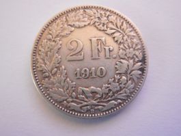 2 Fr. 1910 silber rar  ungereinigt   Erhaltung