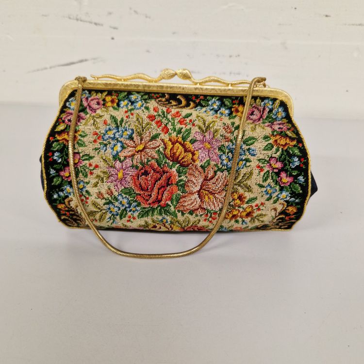 Sac De Voyage à Main Vintage Ricardo Beverly Hills - Tapestry Motif Floral - 21 X 14