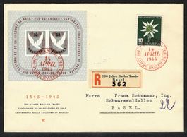 1945, W23+, Block Basel auf illustriertem R-FDC (14353)