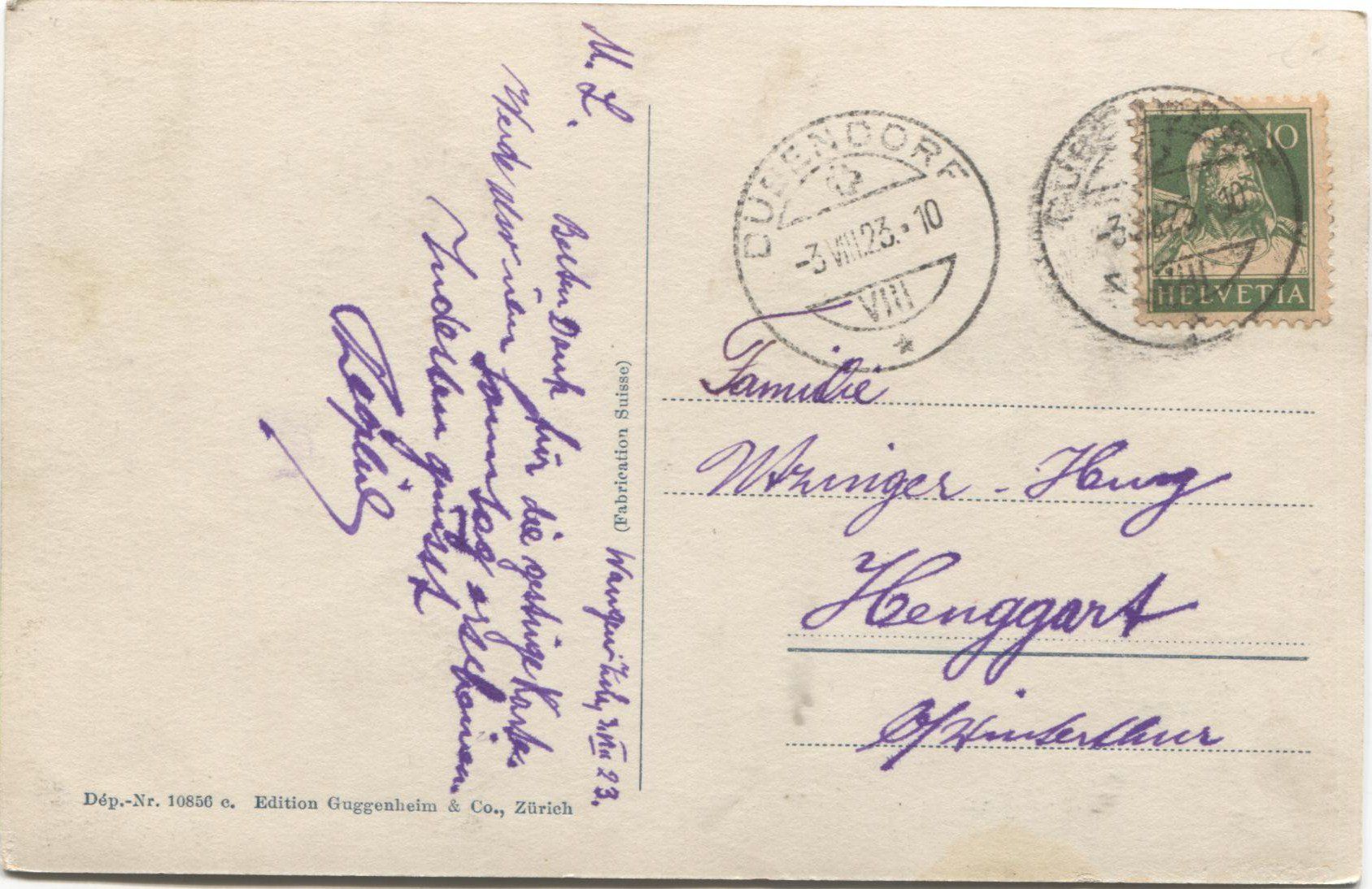 Cartoline postali: FLUGPLATZ DUEBENDORF ZH 1923 Doppeldecker-Flugzeug – Usato da Wil SG venduto da Clanx 2