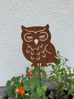 Rostdeko Uhu  / Eule seitlich,  Rostdeko, Gartenstecker