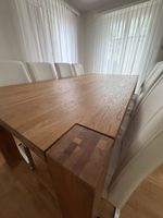 Dining Table and 6 Chairs Solid Oak Wood White Leather