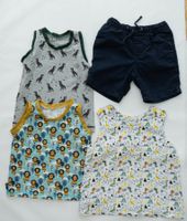 3x Ärmellose Shirts Dino/Löwe + kurze Hose Gr. 98/104