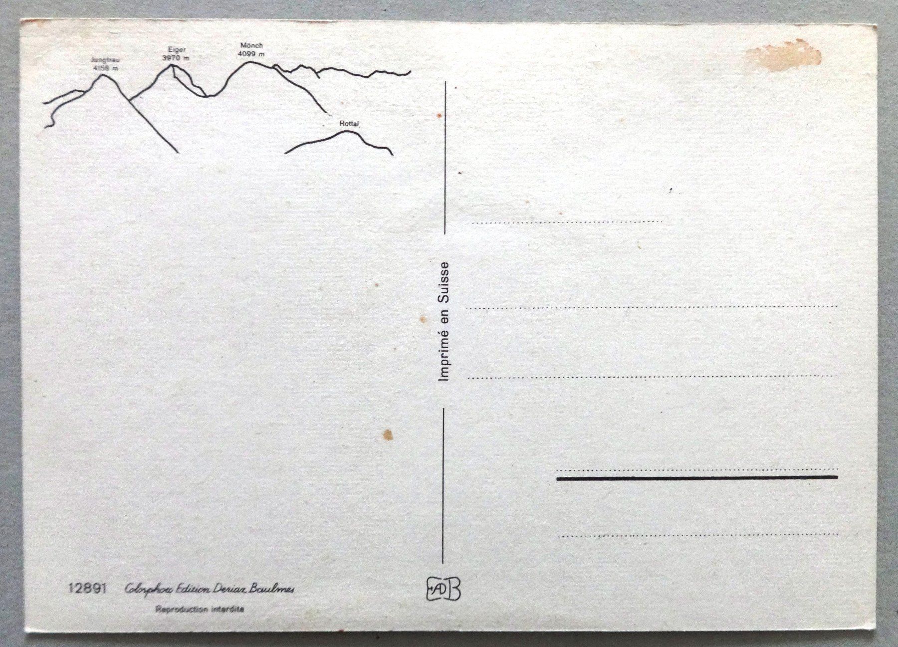 Cartoline postali: Jungfrau - Eiger - Mönch – Usato da Fétigny venduto da Billy2miny 1