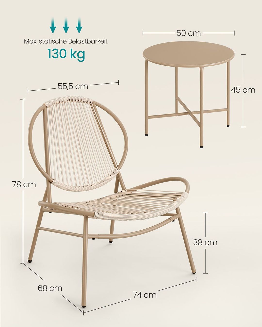 Set di tavolo e panche: Balkonmöbel-Set mit Tisch und 2 Stühlen kamelbraun TERRAVO – Nuovo e nell'imballaggio originale da Lachen SZ venduto da MAMORU-MOEBEL 5