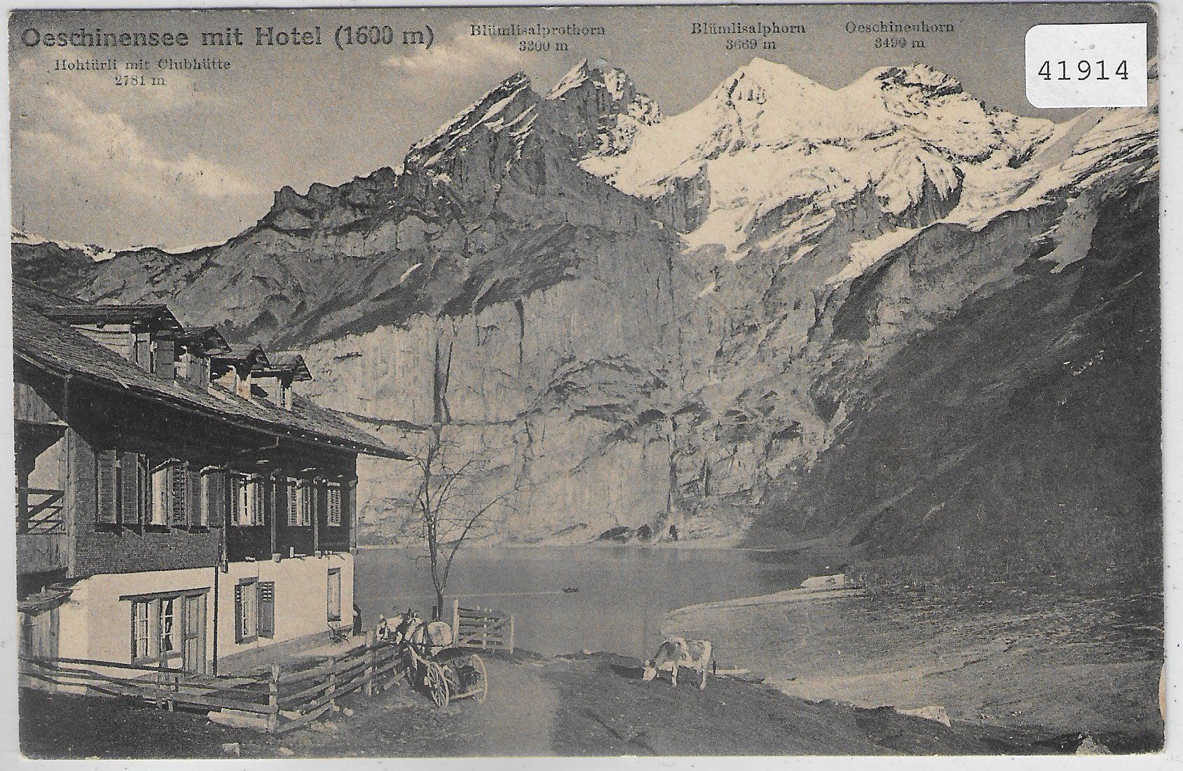 Cartoline postali: Oeschinensee mit Hotel – Usato da Ettingen venduto da Kartenplanet