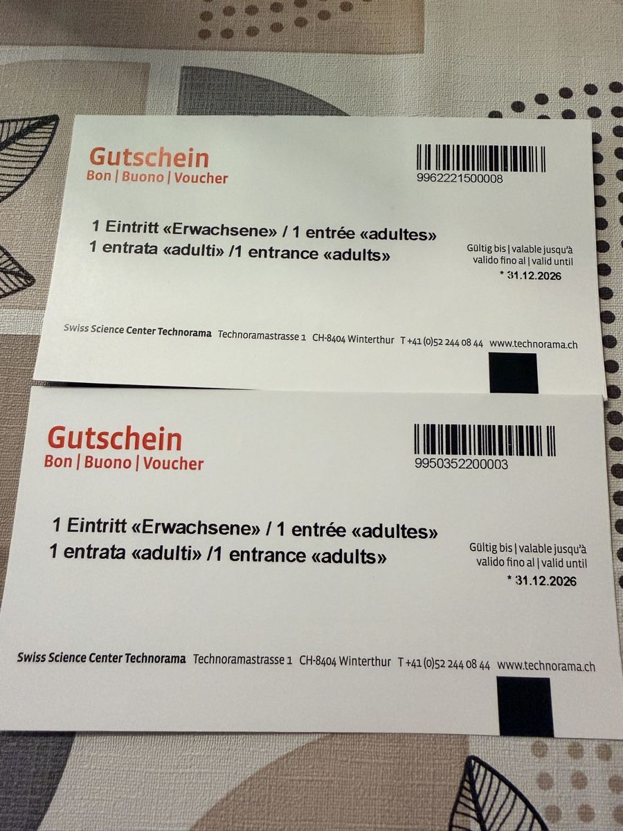 Buoni: 2 Technorama Gutscheine bis 31.12.2026 – Nuovo e nell'imballaggio originale da Weinfelden venduto da rocha10