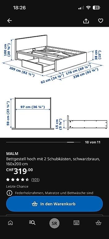 Lits: Ikea Malm Bett 160x200 – D'occasion à Domat/Ems par sar_qtr9 2