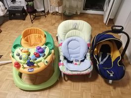 Chicco Babyset–Babywalker + Babywippe + Babyschale – 3er‑Lot