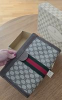 Gucci Vintage Clutch / Necessaire aus Leder Canvas Braun