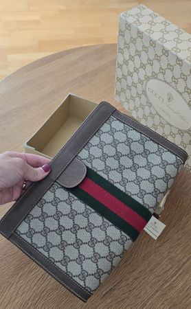 Gucci Vintage Clutch / Necessaire aus Leder Canvas Braun