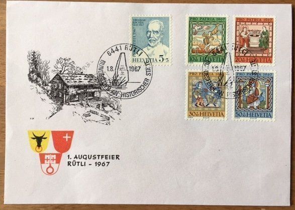 Buste & buste per spedizione: Gedenkkuvert 1. Augustfeier Rütli 1967 – Usato da Spiez venduto da gwaagg-