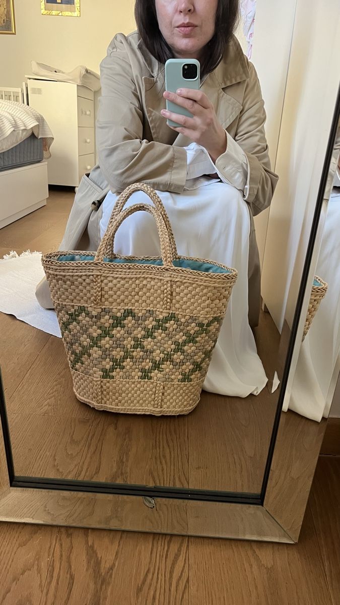 Altro per la casa: VINTAGE HANDMADE RAFFIA GREEN MAXI BAG – Usato da Lugano venduto da yul_fhg2 1