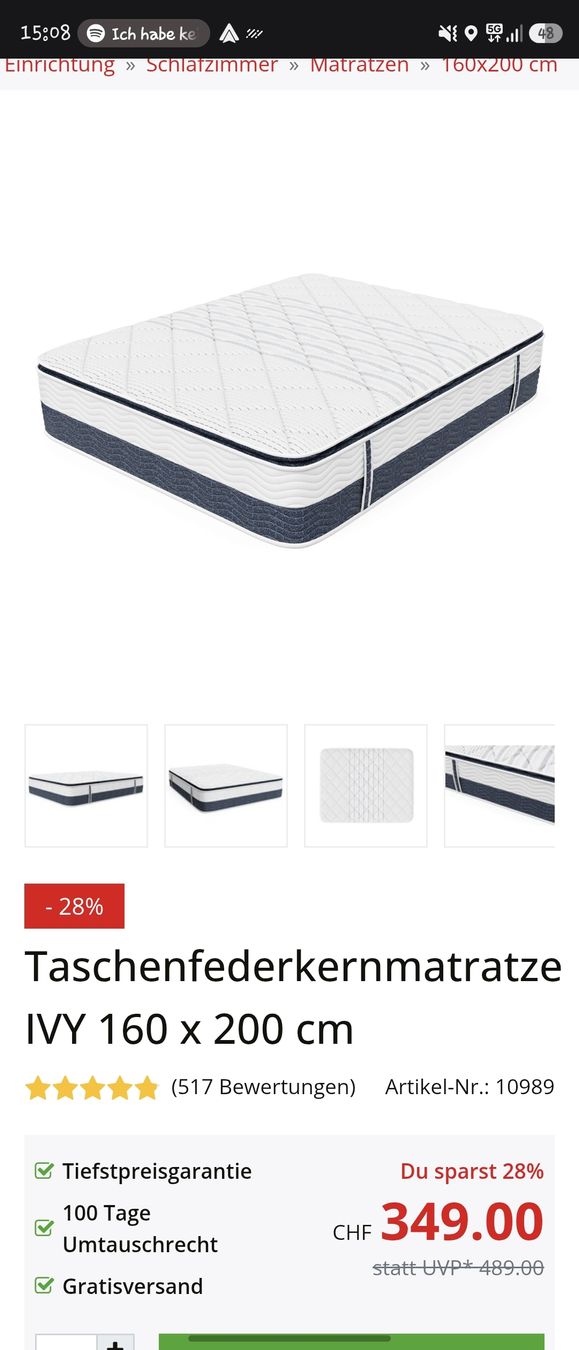 Materassi: Taschenfederkernmatratze IVY – Usato da Aesch LU venduto da die_7g6t