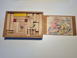 Jeu de construction en bois vintage, année 1940-1950