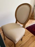 Chaise médaillon en lin beige et bois de frêne massif