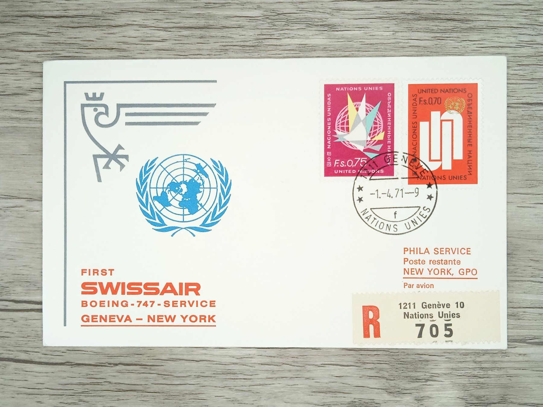 Tutti i francobolli: TR100 Enveloppe + Timbre ONU / Suisse 1971 – Usato da Cousset venduto da Patrick_Collections