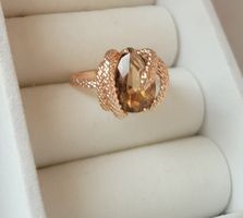 Bague "Serpent" Mystique – Plaqué Or & Quartz Fumé,  T52