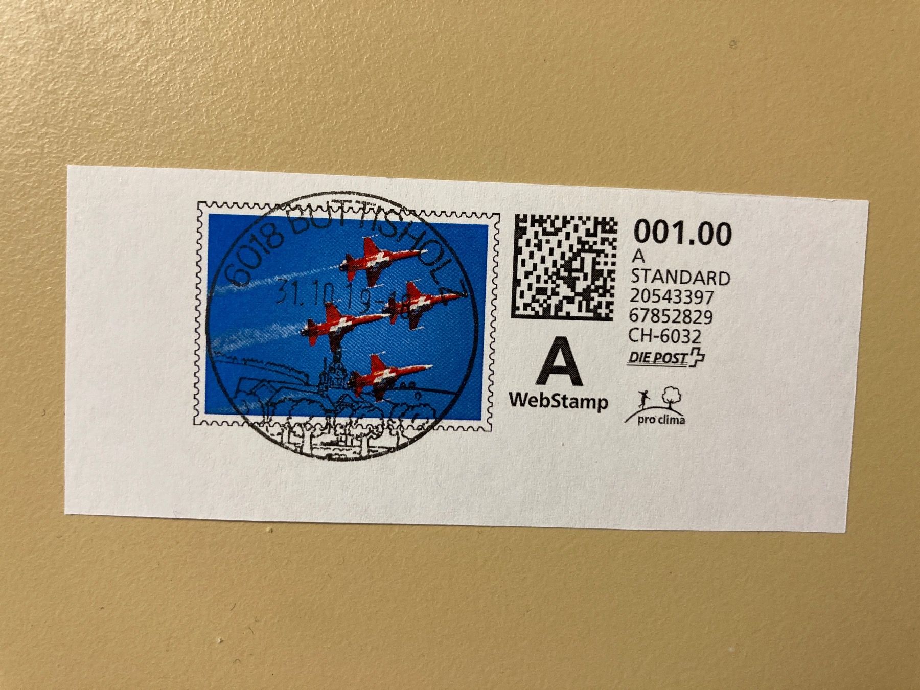 Alle Briefmarken: Webstamp: Patrouille Suisse 2019 - Buttisholz - CH Luftwaffe – Gebraucht aus Brütten von Hst1 1