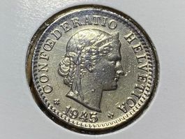 Schweiz 20 Rappen 1945 I/II  B in Münzrähmchen vzgl - unz
