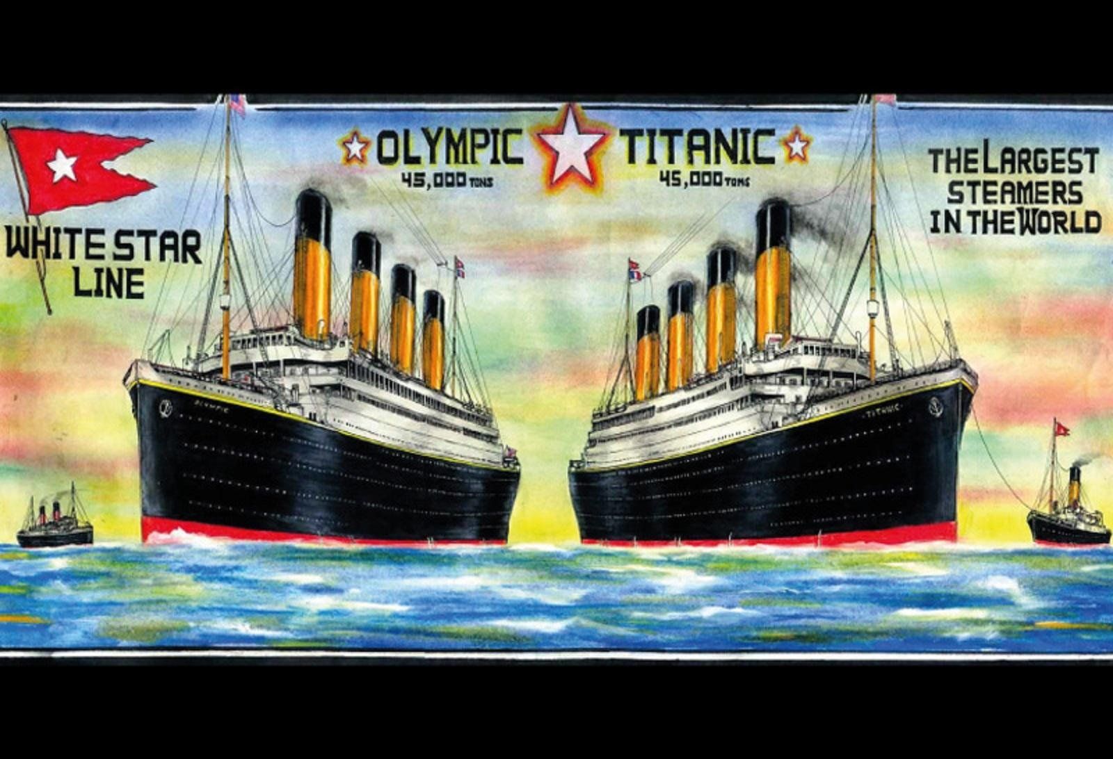 Insegne: Blechschild-WHITE STAR LINE OLYMPIC & TITANIC-THE LARGEST S – Nuovo e nell'imballaggio originale da Rupperswil venduto da big-one-sale