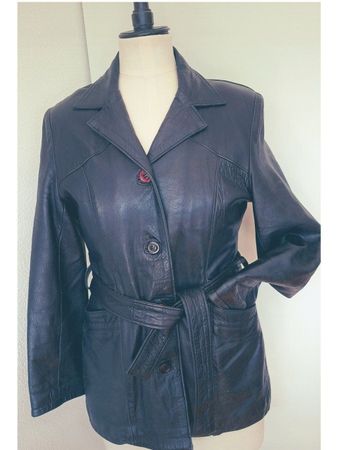 Damen Lederjacke schwarz mit Gürtel  Vintage