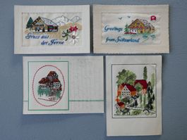 4 ALTE STICKEREI ANSICHTSKARTEN SCHLOSS FRAUENFELD