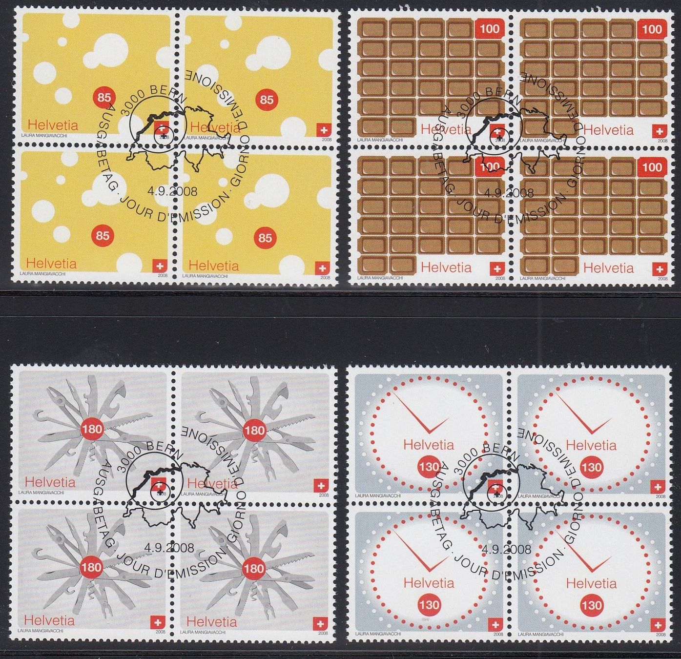 Alle Briefmarken: 1284-1287 Viererblockserie mit FD-Stempel – Gebraucht aus Spreitenbach von Lienbi01