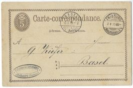 Postkarte Nr. 5 gestempelt Fribourg/Basel 1875