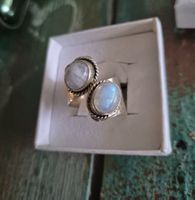 Bague argent 925 martelé avec 2 pierres de lune