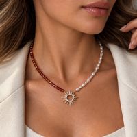 Granat & Süsswasserperlen Halskette Perlenkette Collier Neu