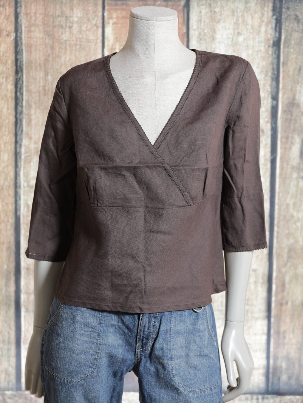 C&A Camicette: 3/4 Arm Leinenbluse, braun, Gr. 40, neuwert. – Nuovo (secondo la descrizione) da Thusis venduto da cwe_7gjm