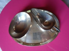 Zuckerschale und Kännchen auf Tablett Metall Mid Century