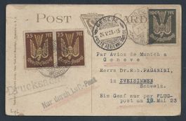 Flugpost 1923 München Genf Luftpost
