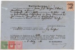 Berner Fiskalmarken 4-Farben Frankatur auf Dokument von 1881