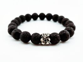 Herrenarmband Lotus Lavastein Schwarz Heilsteine/Natursteine