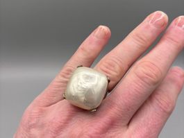 Großer Statement Ring Perlmutt Silber massiv modern