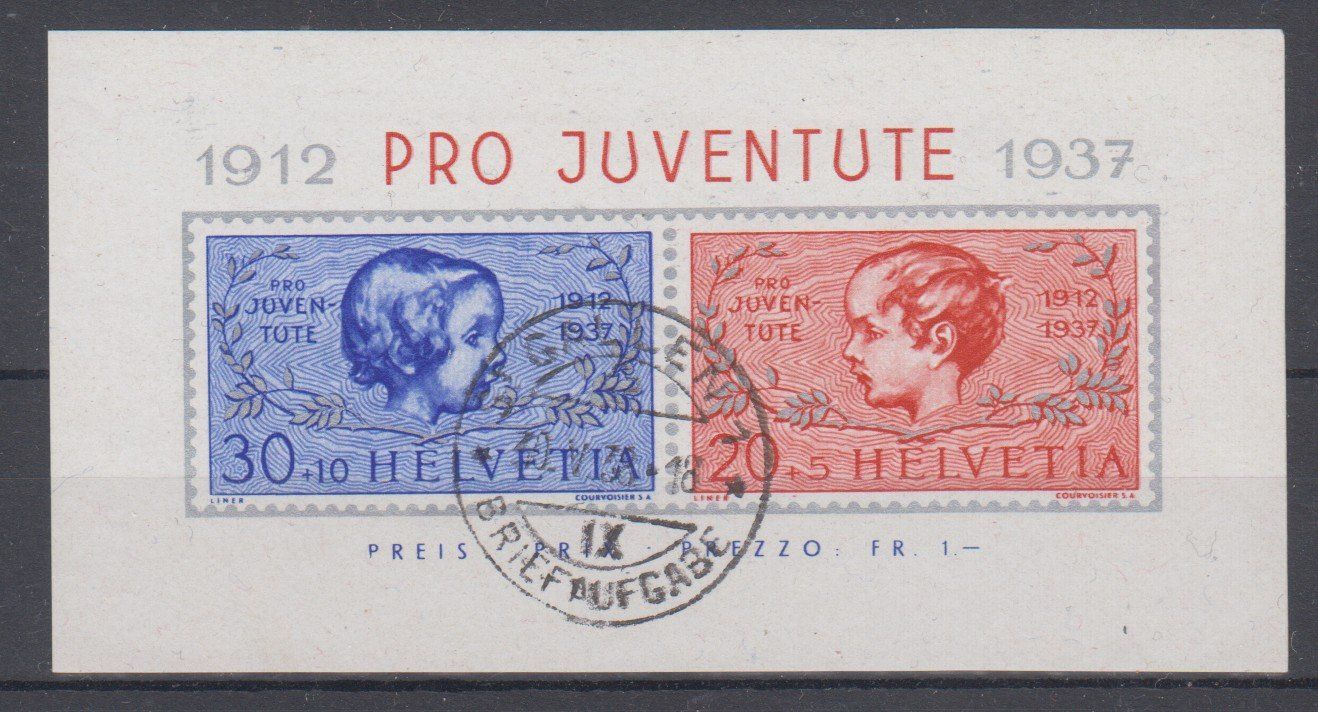 Alle Briefmarken: Bloc Pro Juventute 1937 oblitéré – Gebraucht aus Boécourt von Denteles66